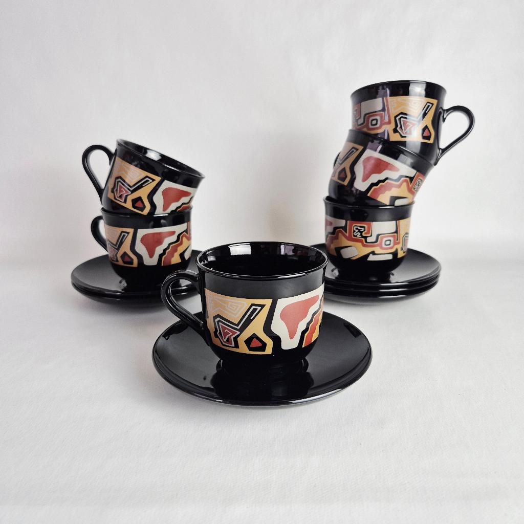 Set van 6 Arcopal France Tampico kop en schotels, Nvt: Vintage item, Gebruikt, Verzenden, Zie omschrijving
