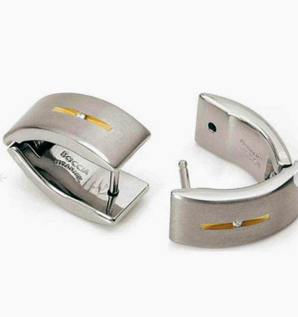 Boccia titanium creolen met een gouden streepje en diamantje, Sieraden, Tassen en Uiterlijk, Oorbellen, Met kristal, Overige materialen