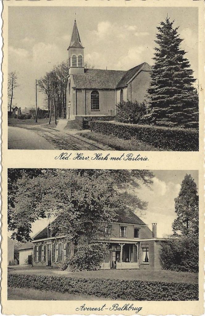 Avereest-Balkbrug (Ov.) N.H. Kerk met Pastorie, 1934, Ophalen of Verzenden, 1920 tot 1940, Ongelopen, Overijssel