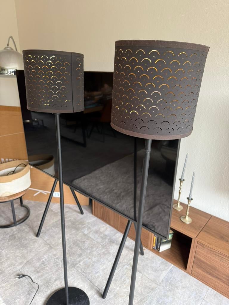 2x IKEA 'Skaftet' lamp met Nymo kap, Ophalen of Verzenden, Zo goed als nieuw, Minder dan 100 cm