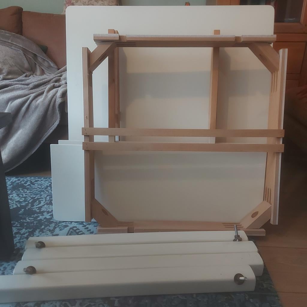 Wit geschilderd houten tafeltje 79x79, Ophalen, Gebruikt, 100 tot 150 cm, 50 tot 100 cm