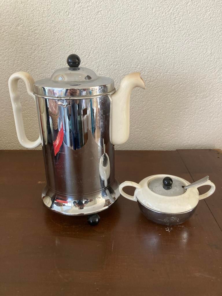 Vintage koffie- en suikerpot, verchroomd merk benraad, Antiek en Kunst, Ophalen of Verzenden