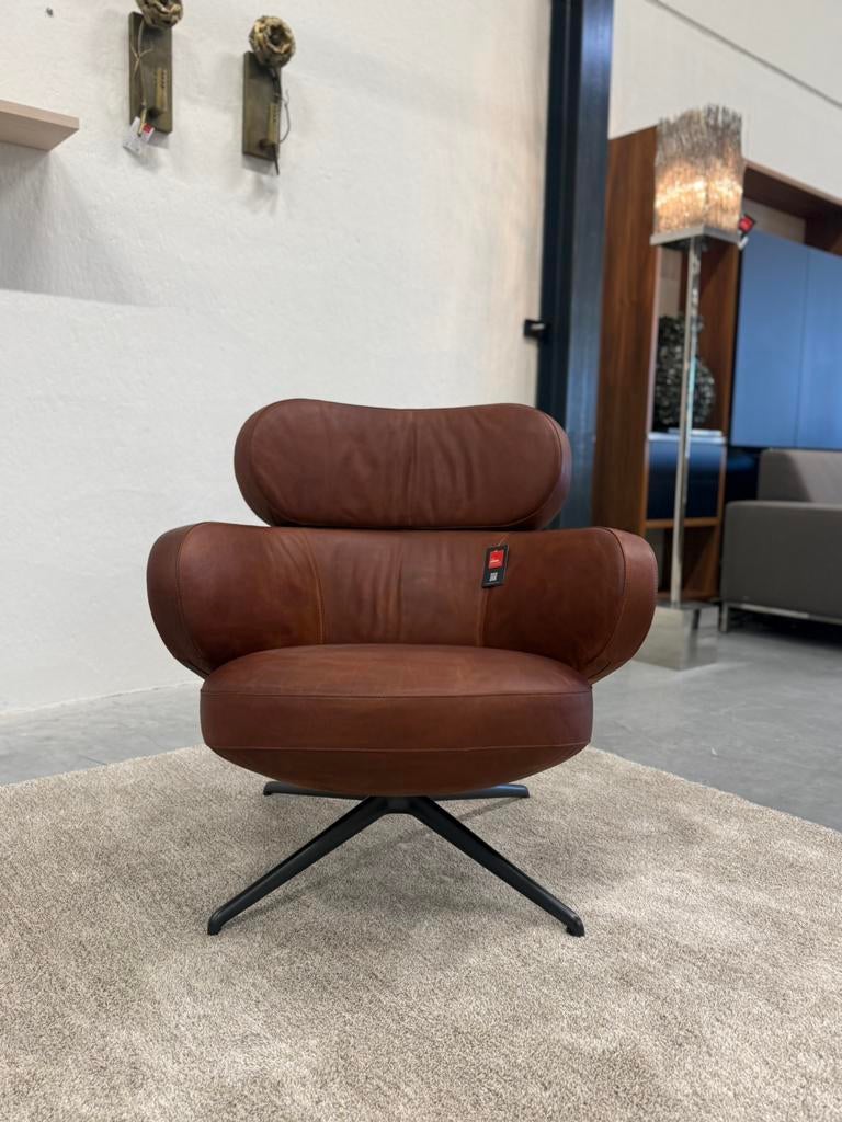 Showmodel Pode Bibo draai fauteuil Bruin leer Design Stoel, Nieuw, Pode, Leer, 75 tot 100 cm