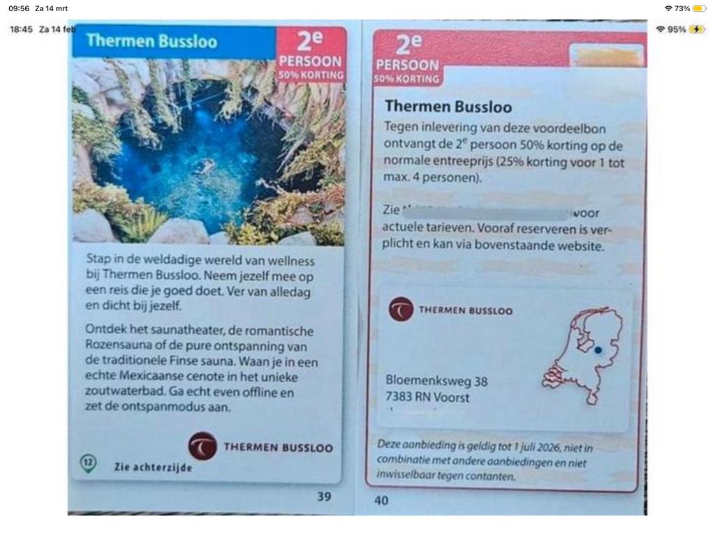 Kortingsbon voor sauna Thermen Bussloo (KWF), Twee personen, Kortingsbon, Spa of Sauna