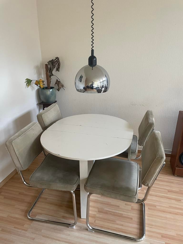 Wit inklapbare tafel hout - ovaal, Ophalen, Overige materialen, Gebruikt, 50 tot 100 cm