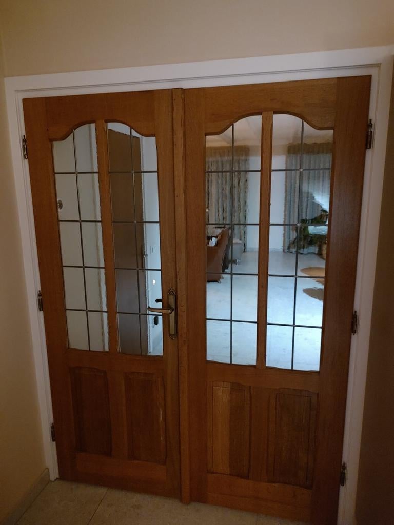 Landelijke deurenset met glas, Ophalen of Verzenden, Glas, Binnendeur, 200 tot 215 cm