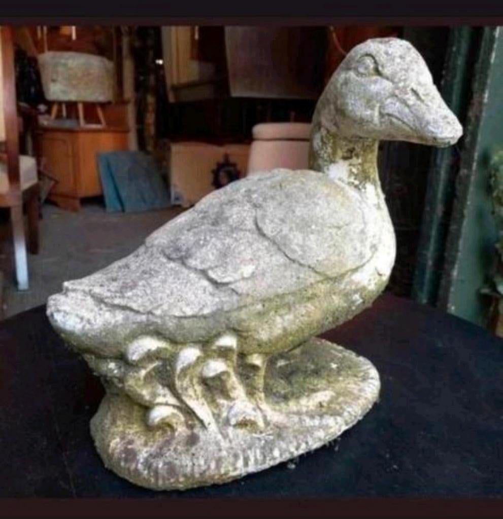 Antiek Betonnen Tuinbeeld Eend, Tuin en Terras, Tuinbeelden, Ophalen of Verzenden, Gebruikt, Beton, Dierenbeeld