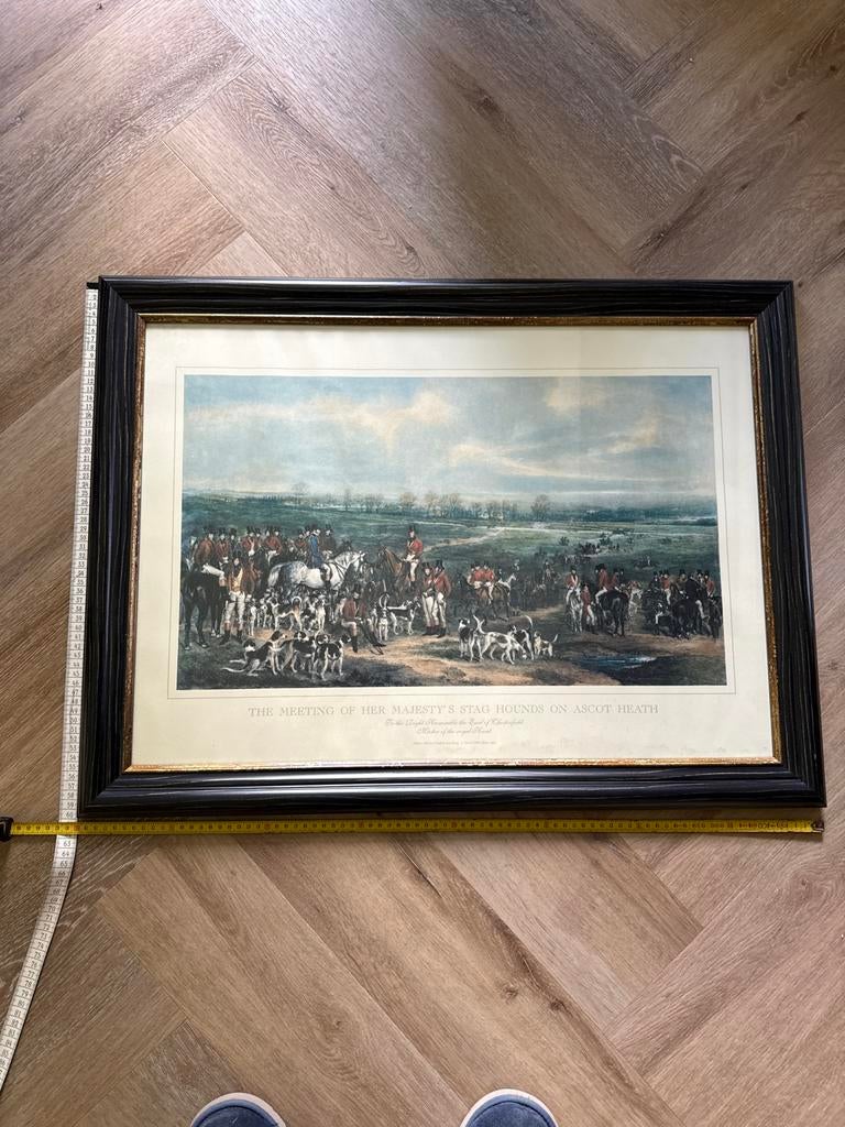 Antieke Jachtprint: The Meeting of Her Majesty's Stag Hounds, Antiek en Kunst, Kunst | Schilderijen | Klassiek, Ophalen of Verzenden