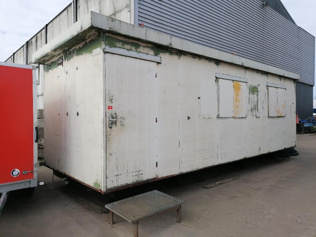 Kantoorunit schaftkeet 2.8x7.6m met keukenblok en wc, Ophalen, Gebruikt