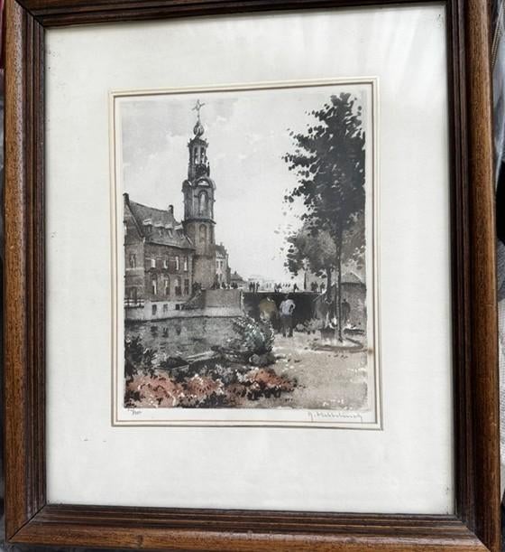 Roger Hebbelinck kleurenets Munttoren met bloemenmarkt, Ophalen of Verzenden
