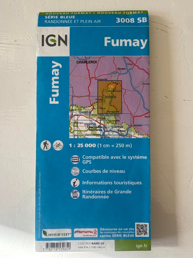 IGN Fumay 3008SB Wandel- en Fietskaart Ardennen, Overige merken, Fiets- of Wandelgids, Europa, Ophalen of Verzenden