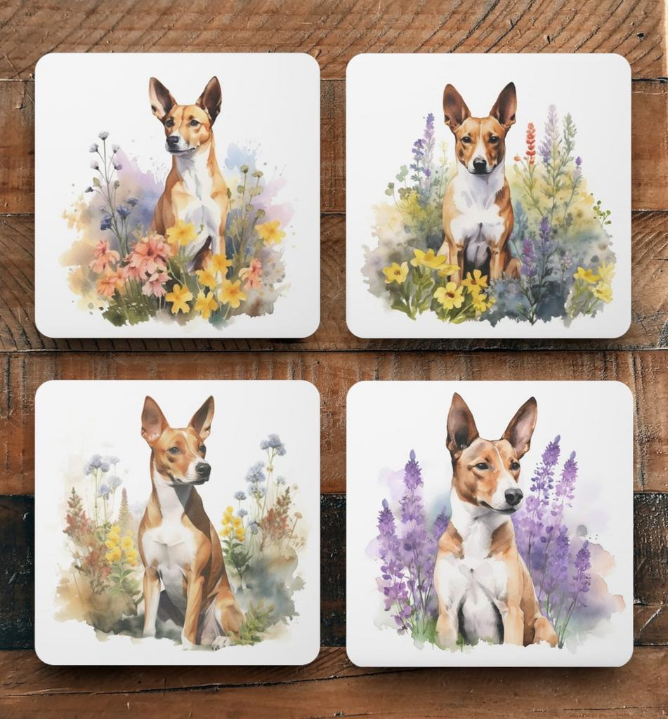 Basenji Aquarel onderzetters met houder, Verzenden, Nieuw, Glas of Kopje