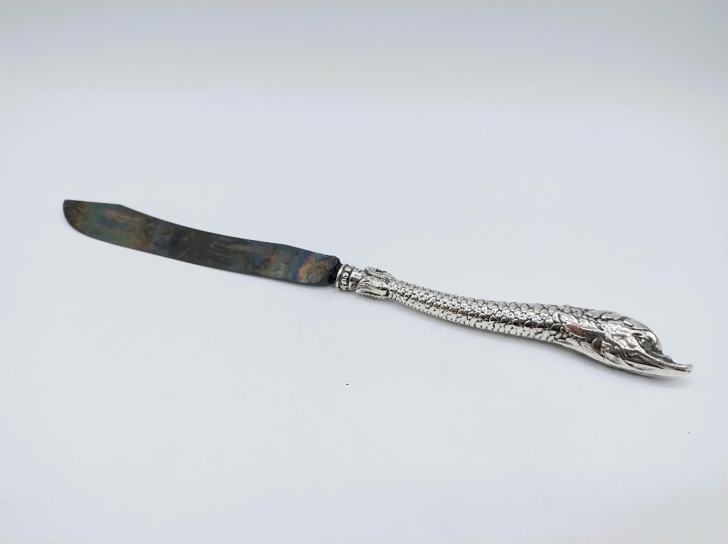 Antiek mes met zilveren mesheft, Frankrijk, 19e eeuws, Antiek en Kunst, Antiek | Bestek, Verzenden