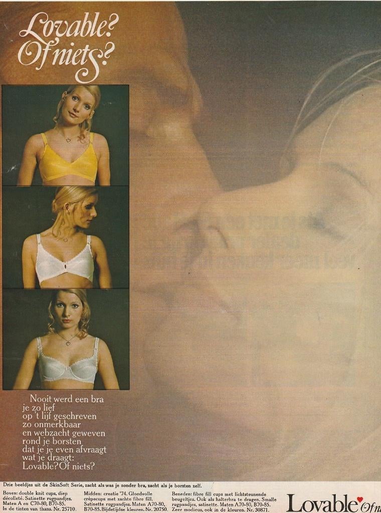 Retro reclame 1974 Lovable dames lingerie gele BH, Verzenden, Overige typen