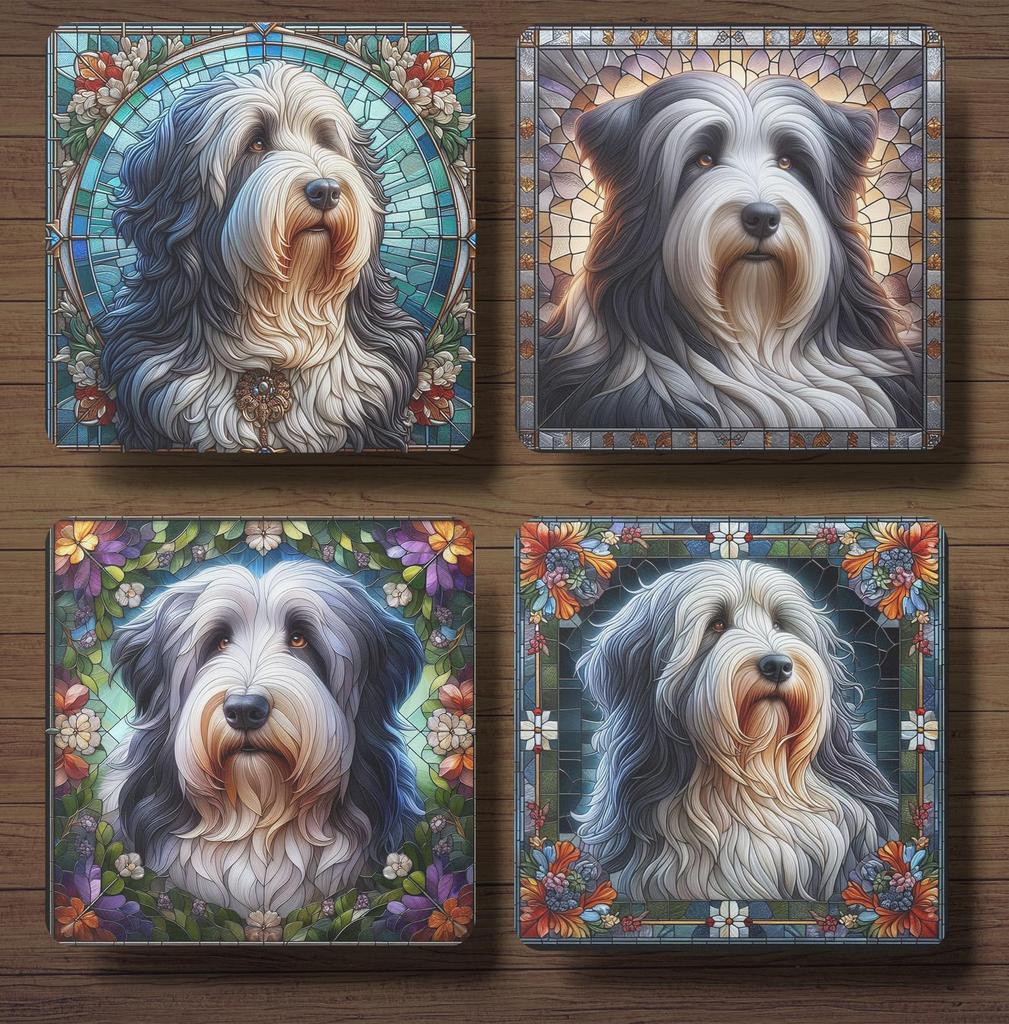 Bearded Collie Glas in Lood onderzetters met houder, Ophalen of Verzenden, Nieuw, Glas of Kopje