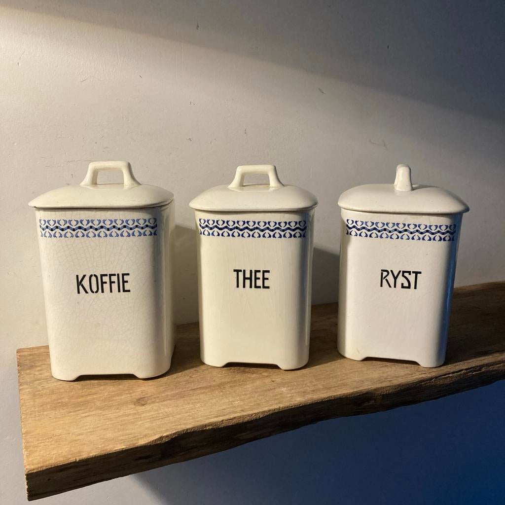 Vintage Bewaar Potten Set - Koffie, Thee, Rijst, Antiek en Kunst, Ophalen of Verzenden