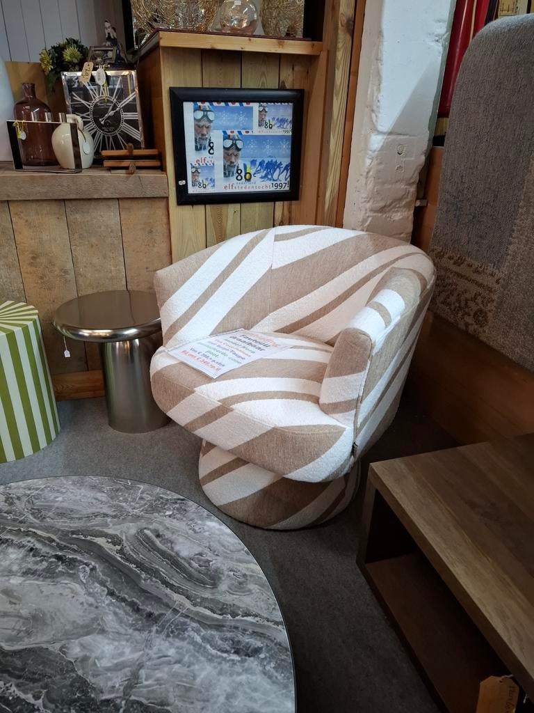 Draai Fauteuil Nora van Coco-Maison stof, beige+Taupe, Ophalen, Minder dan 75 cm, Nieuw, Stof