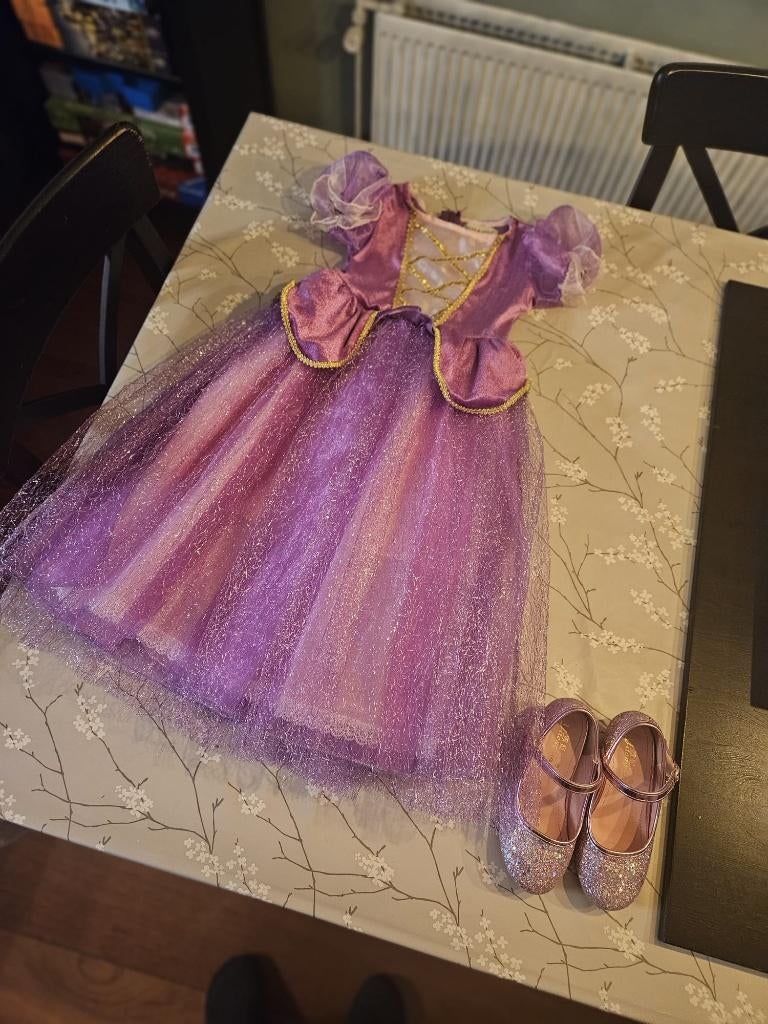 Disney Rapunzel jurk plus schoenen, Ophalen of Verzenden, Zo goed als nieuw, 110 t/m 116, Meisje