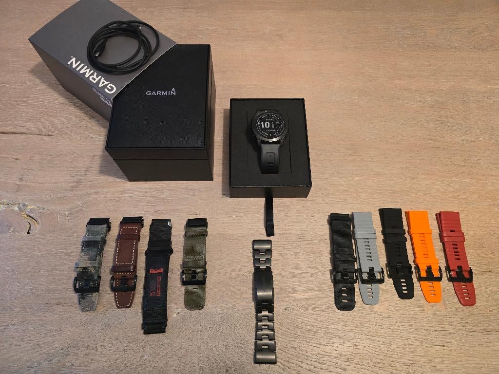 Garmin Fenix 7X Sapphire Solar Carbon Gray DLC (51mm), Ophalen, GARMIN, Gebruikt, Zwart