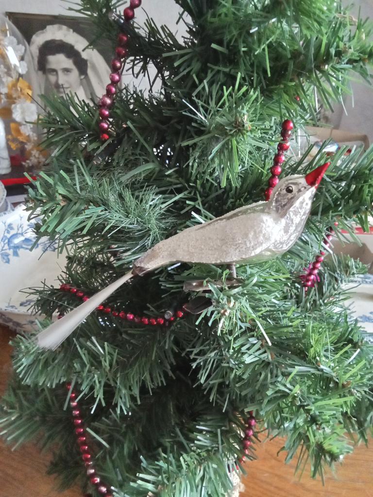 mooi oudere glazen vogeltje op clip kopje+vleugels gesuikerd, Ophalen of Verzenden, Gebruikt
