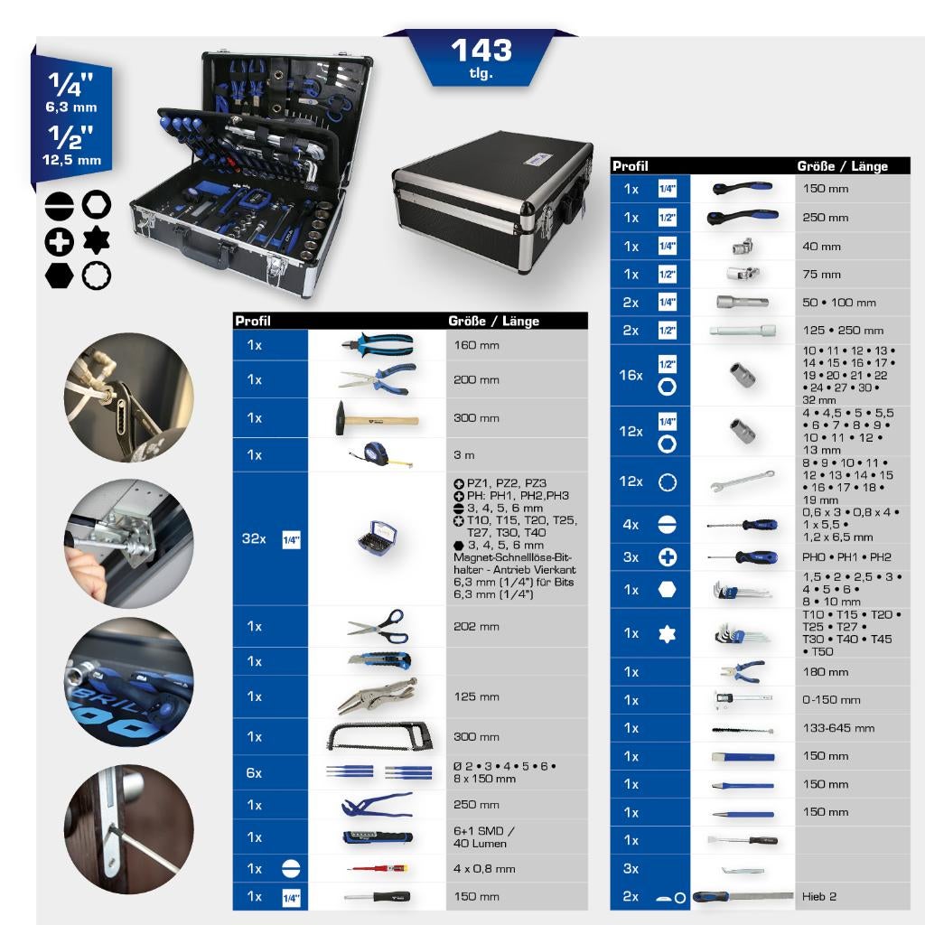 BT024143 | 1/4"- 1/2" universele gereedschapset, 143 dlg, Brilliant Tools, Info@kstools.com, Nieuw, Ophalen of Verzenden