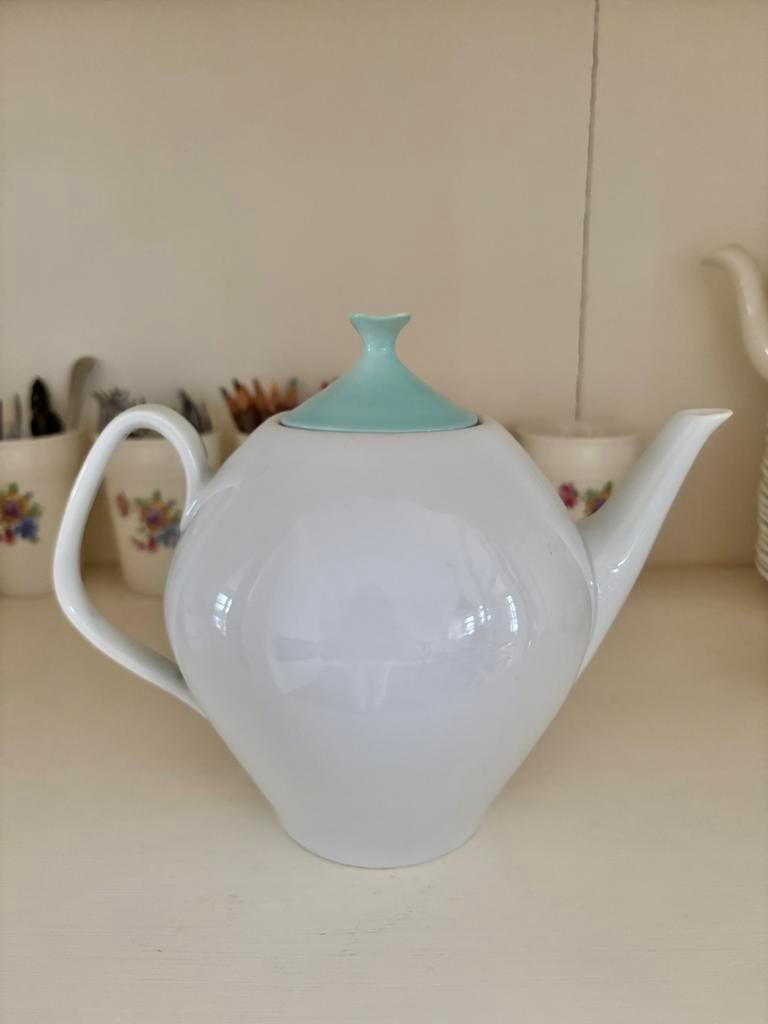 Vintage theepot met mintgroene pastel deksel, Ophalen of Verzenden