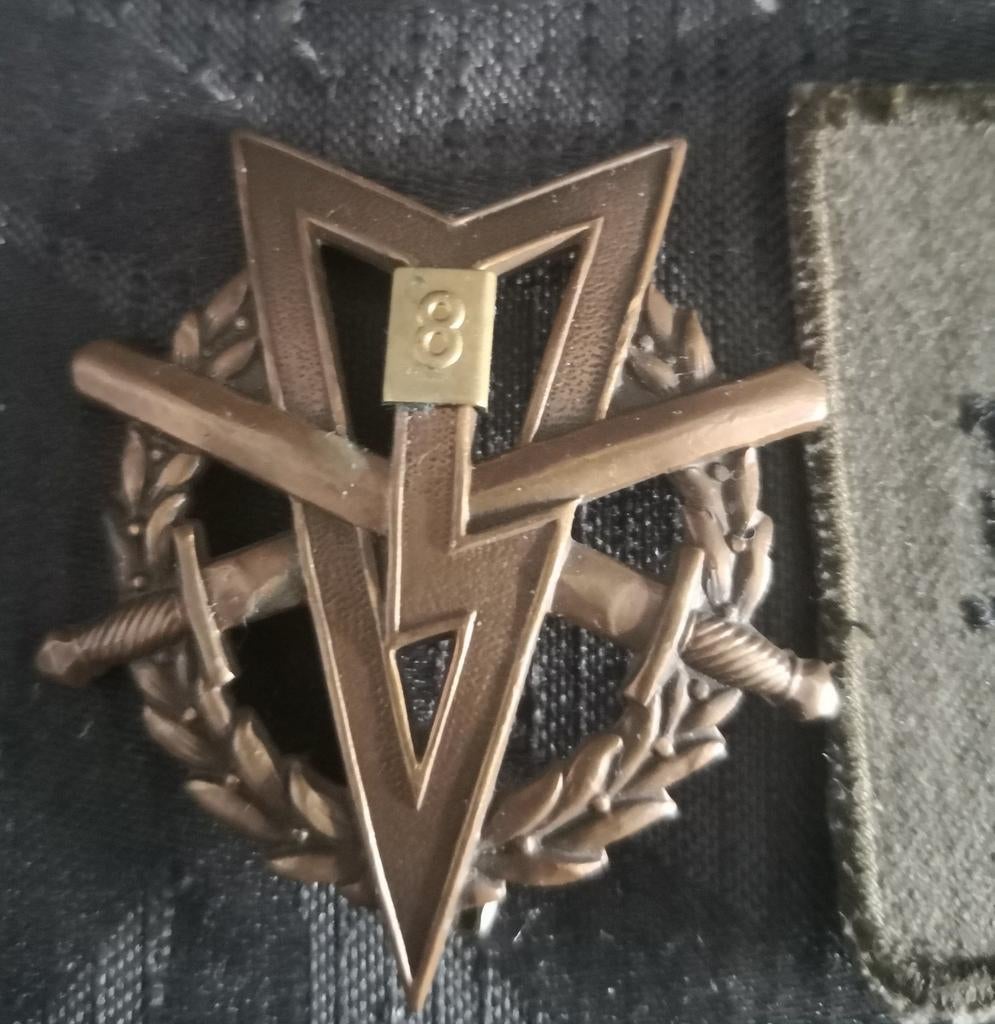 2x MLV speld met cijfer 8, Verzamelen, Verzenden, Landmacht, Nederland, Embleem of Badge