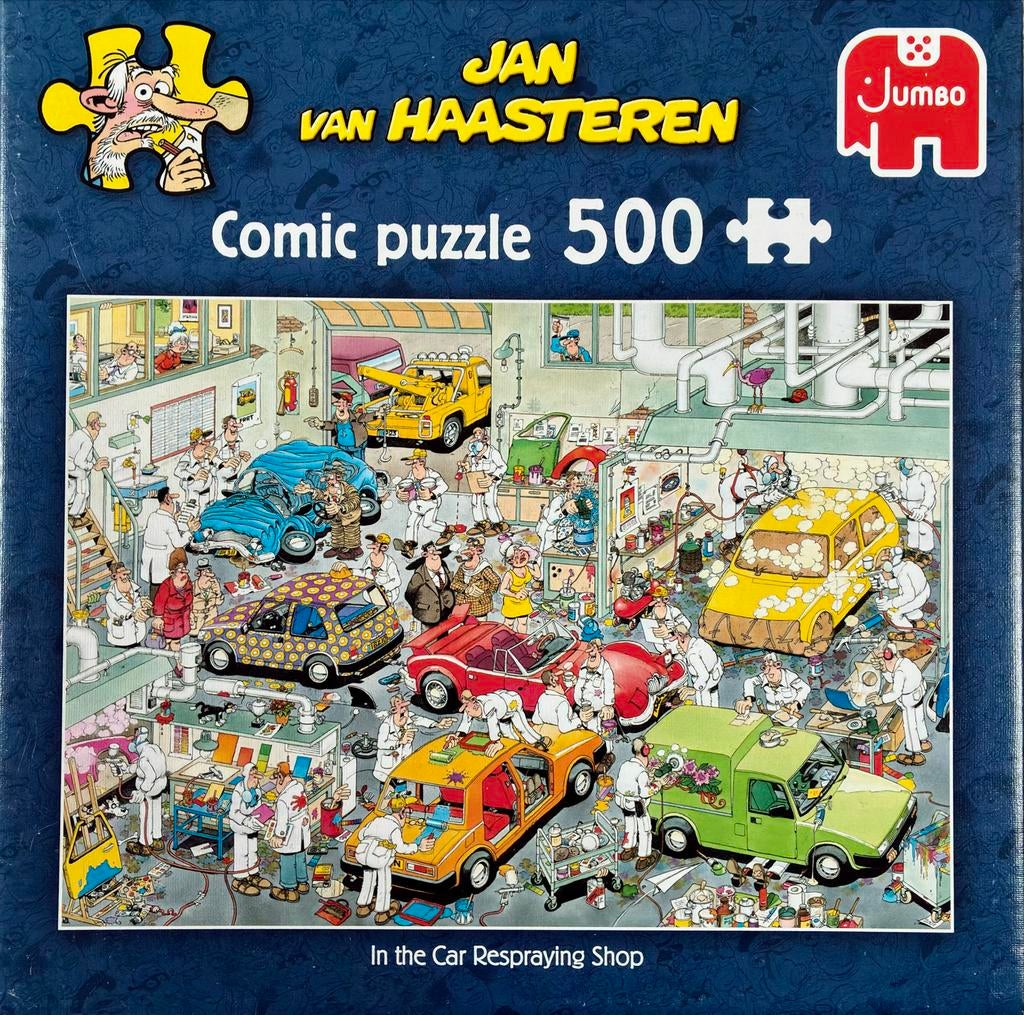 Jan van Haasteren - In de Autospuiterij - 500 stukjes, Ophalen, 500 t/m 1500 stukjes, Zo goed als nieuw, Legpuzzel