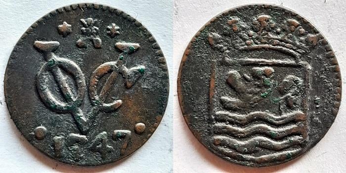 VOC Duit Zeeland 1747, Postzegels en Munten, Munten | Nederland, Verzenden, Vóór koninkrijk, Overige waardes