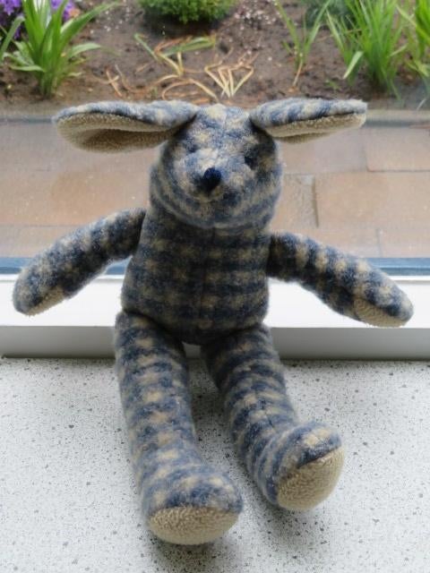 Beer beige blauw geruite stof merk Difrax  meet ca 34 cm, Ophalen of Verzenden, Zo goed als nieuw, Beer