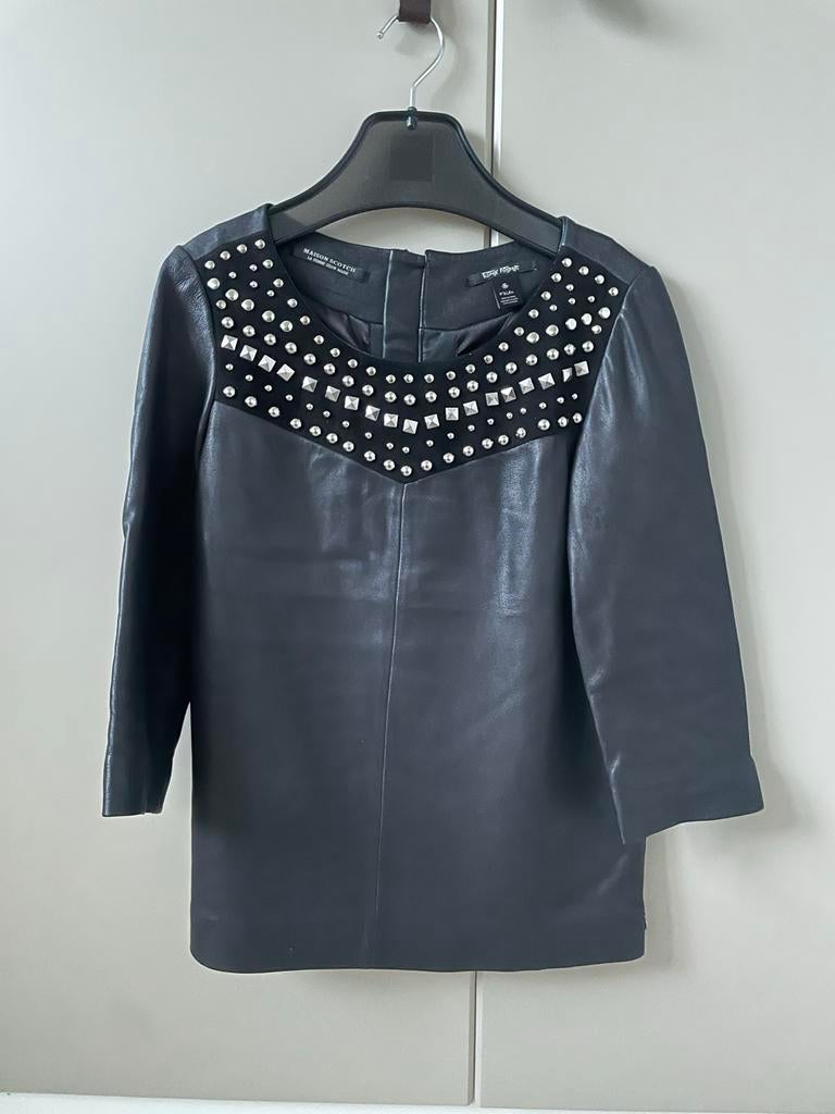 Scotch & Soda leren bikerjack / bikertrui, Zwart, Ophalen of Verzenden, Zo goed als nieuw, Lange mouw