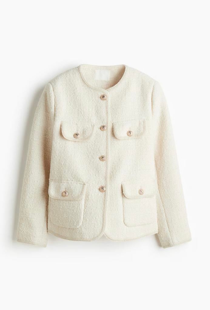 Bouclé blazer maat l, Ophalen of Verzenden, Zo goed als nieuw, Beige