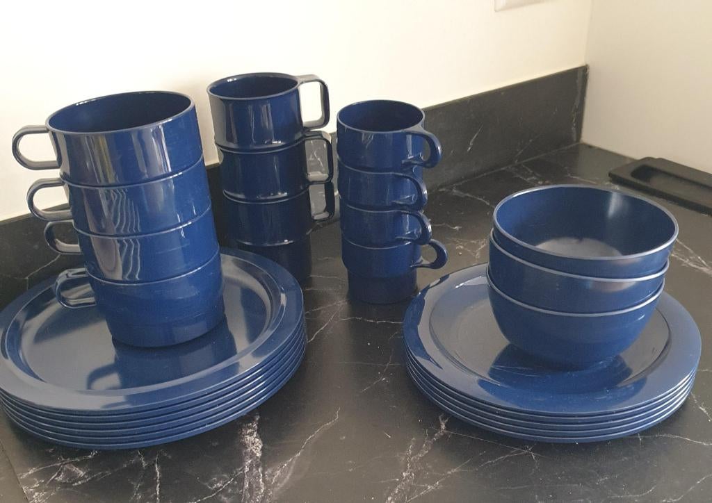 Vintage Mepal 25 delig servies blauw, Overige materialen, Gebruikt, Ophalen of Verzenden, Overige stijlen