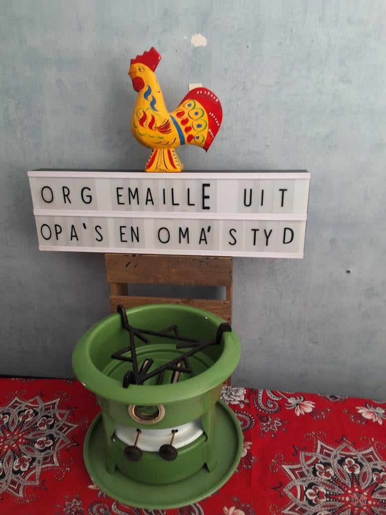 Resedagroen EMAILLE 2 pits oliestel, Antiek en Kunst, Ophalen of Verzenden