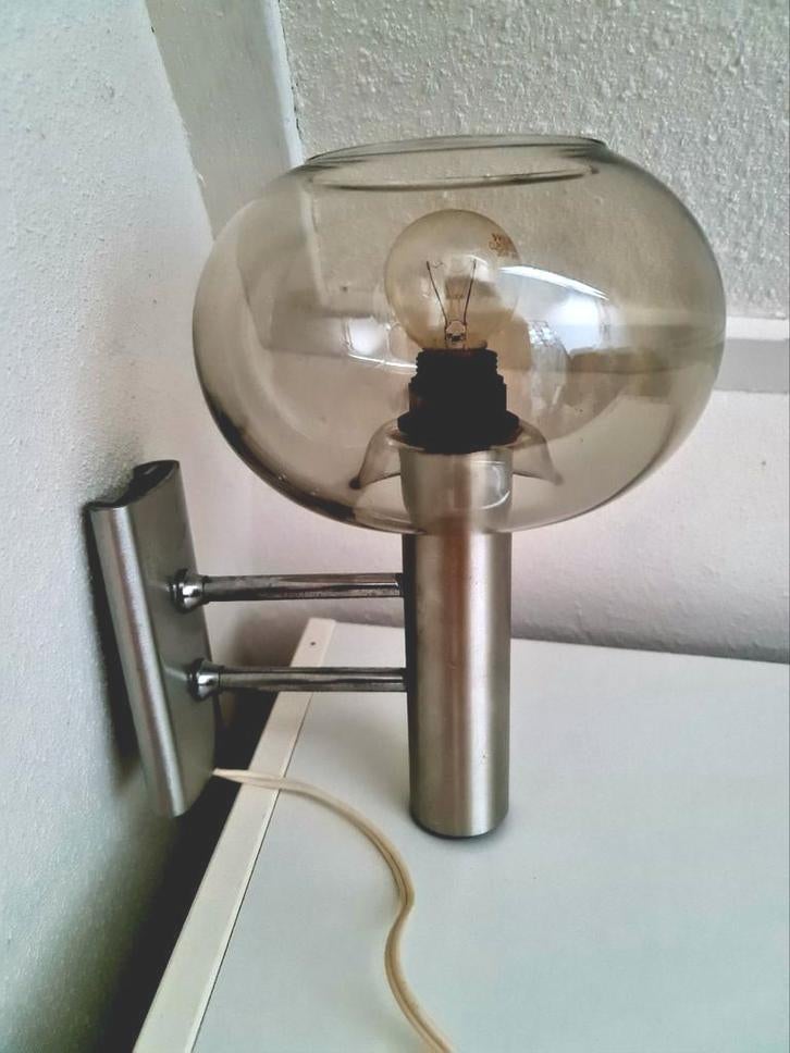 Mushroom wandlamp smokeglass rookglas muurlamp uniek mooi, Ophalen, Zo goed als nieuw, Glas, Vintage modern interieur design
