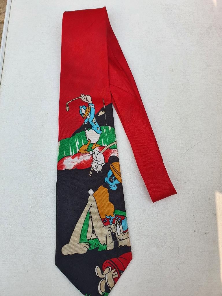 Vintage Disney Stropdas Mickey Donald Pluto | Retro, Ophalen of Verzenden, Mickey Mouse, Beeldje of Figuurtje