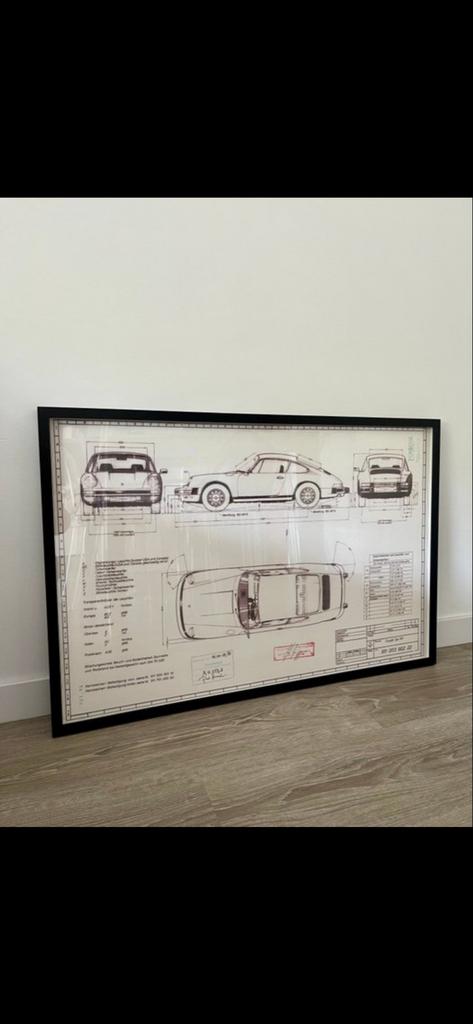 Porsche 911 G-model Technische Tekening in Frame, Ophalen of Verzenden
