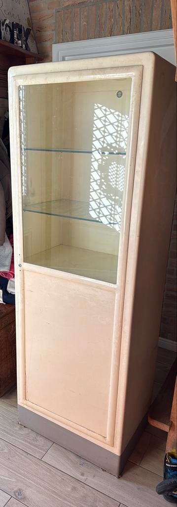 Brocante apotheek kast van metaal met glazen plaat, Ophalen of Verzenden