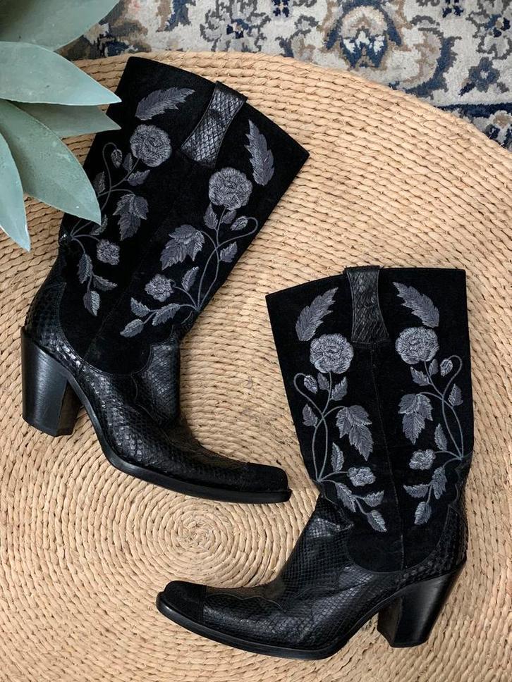 Kentucky?s flowerboots 37 cowboylaarzen met hak bloemen, Niet ingevuld, Hoge laarzen, Zwart, Niet ingevuld