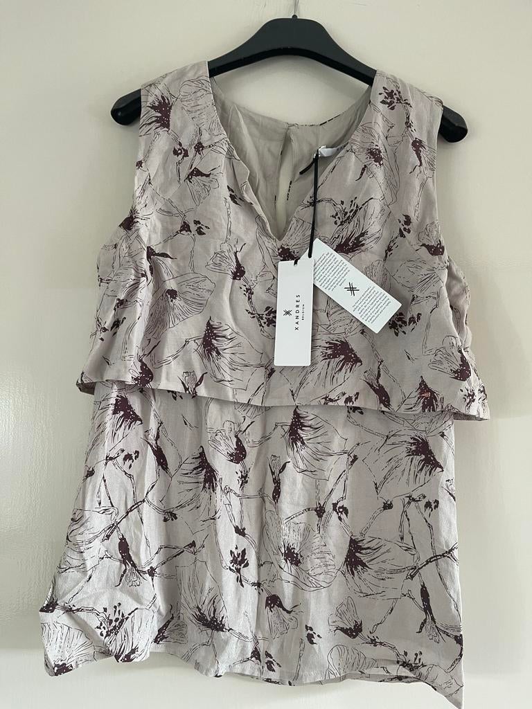 Xandres mouwloze top met bloemenprint, maat 36, Kleding | Dames, Tops, Verzenden, Nieuw, Maat 36 (S), Beige