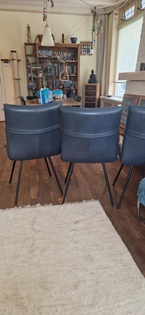 Eetkamer stoelen Enzo Luca, Ophalen of Verzenden, Blauw, Leer, Vier