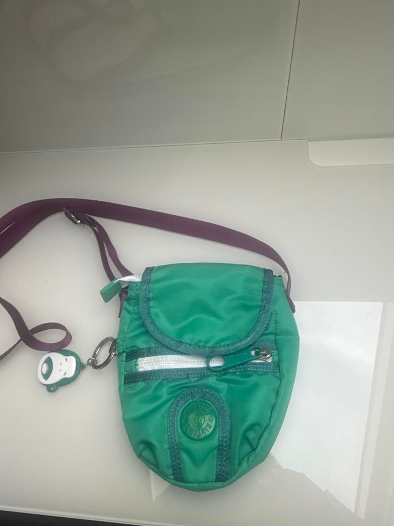 Kipling Schoudertasje Groen met Paarse Band, Ophalen of Verzenden, Zo goed als nieuw, Groen, Kipling