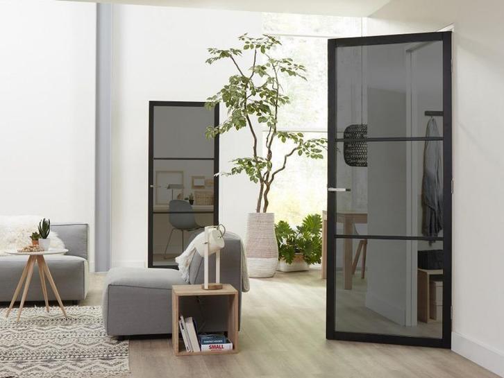 Staal look deuren met rookglas | Getint glas | Op voorraad, 80 tot 100 cm, 215 cm of meer, Binnendeur, Niet ingevuld