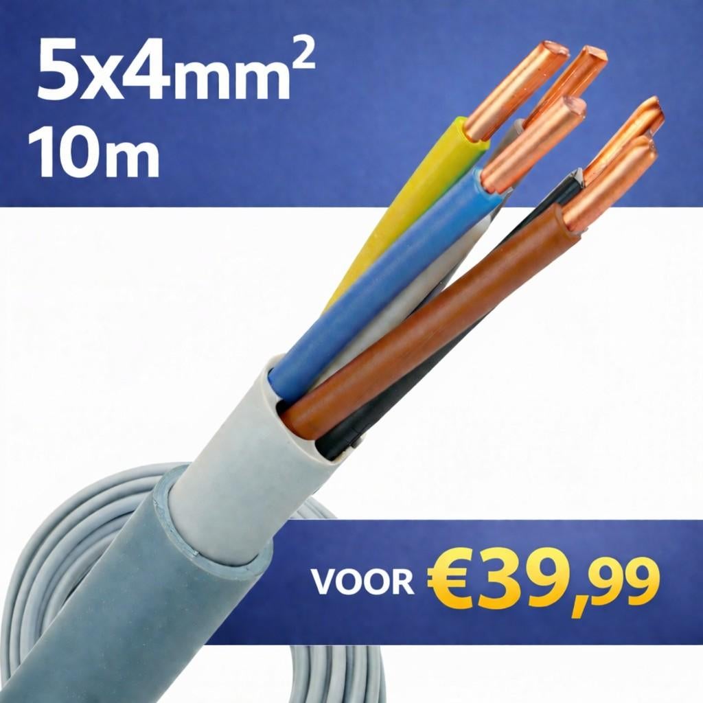 YMvK 5x4mm²  per rol van 10 meter, Ophalen of Verzenden, Nieuw, Kabel of Snoer