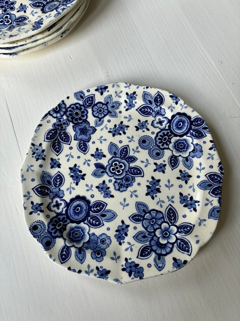 Gebaksbordje Beatrix blauw Societe Ceramique vintage 5 st, Ophalen