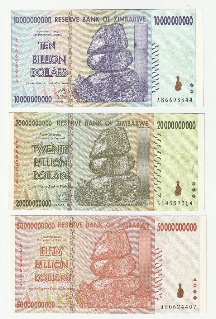 Zimbabwe : 10 + 20 + 50 Billion Dollars 2008 - Unc, Verzenden, Zimbabwe, Setje