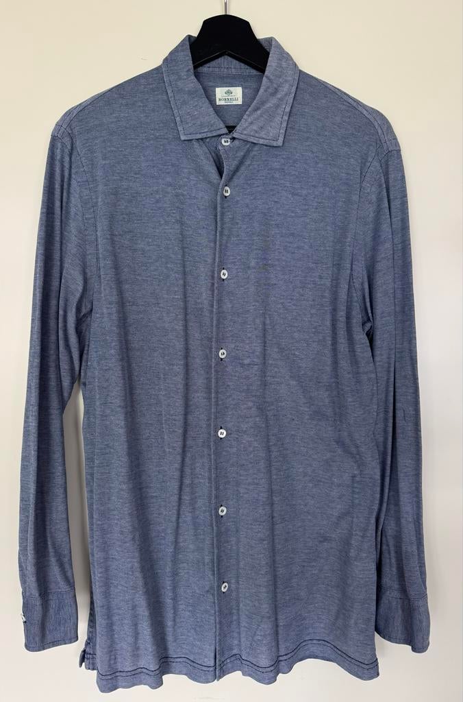 Luigi Borrelli Jersey Shirt Maat 52 (Large), Kleding | Heren, Overhemden, Zo goed als nieuw, Halswijdte 41/42 (L), Blauw, Ophalen of Verzenden