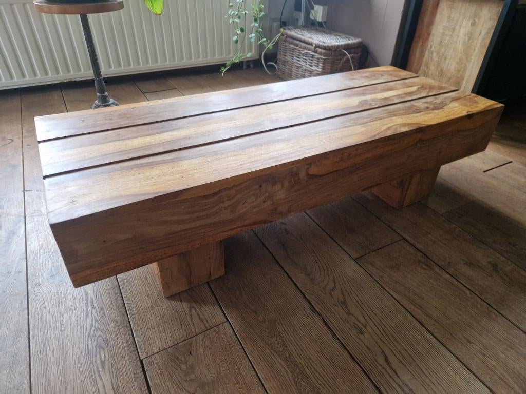 Houten Koffietafel / Salontafel Sheesham, Ophalen, Gebruikt, 100 tot 150 cm, 50 tot 100 cm