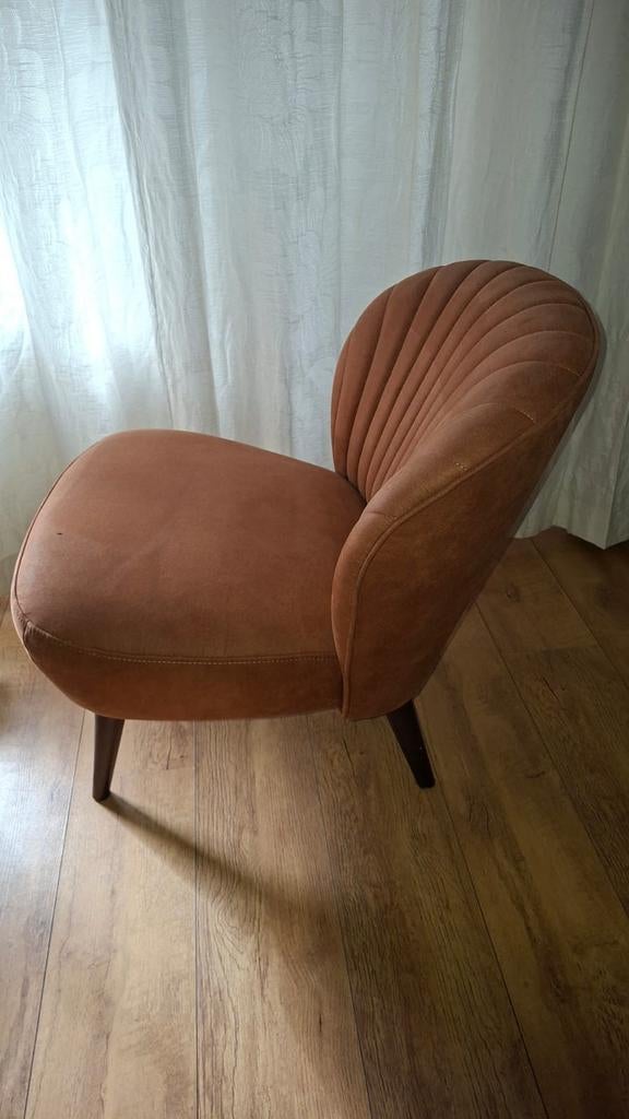 Nog nieuwe schelpen fauteuil cognac velvet, Minder dan 50 cm, Minder dan 75 cm, Ophalen of Verzenden, Zo goed als nieuw