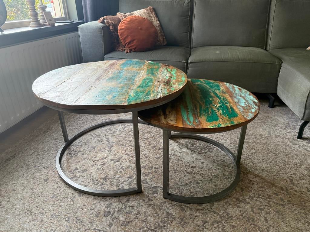 Twee ronde salontafels, Huis en Inrichting, 50 tot 100 cm, Rond, Zo goed als nieuw, Minder dan 50 cm